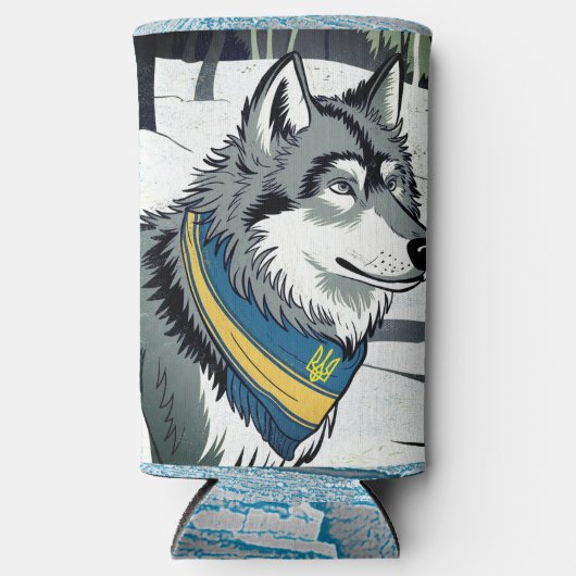 ウクライナのウルフシンボル、強いウクライナア誇りを持ったート スリム缶クーラー (正面)