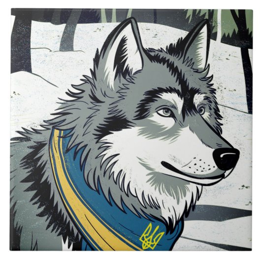 ウクライナのウルフシンボル、強いウクライナア誇りを持ったート タイル (正面)