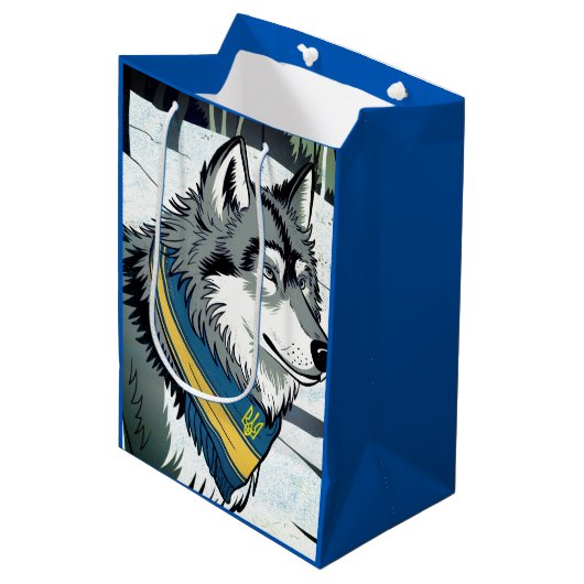 ウクライナのウルフシンボル、強いウクライナア誇りを持ったート ミディアムペーパーバッグ (正面アングル)