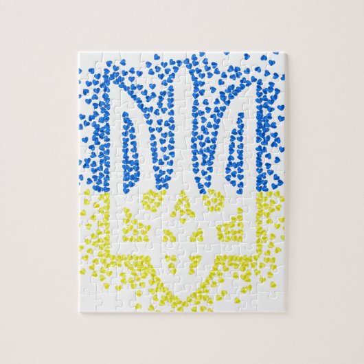 ウクライナのエンブレムtrident tryzub散乱ハート ジグソーパズル (縦)