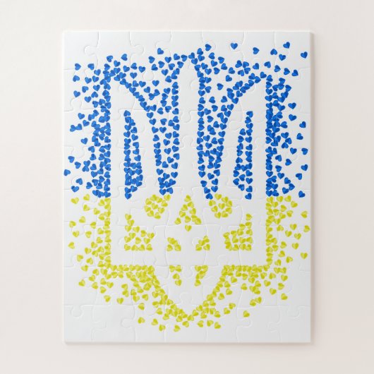 ウクライナのエンブレムtrident tryzub散乱ハート ジグソーパズル (縦)