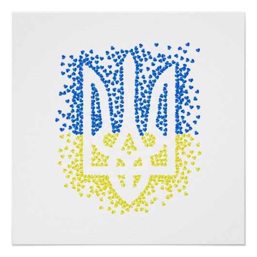 ウクライナのエンブレムtrident tryzub散乱ハート ポスター (正面)