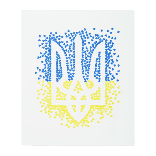 ウクライナのエンブレムtrident tryzub散乱ハート メタルプリント (正面)