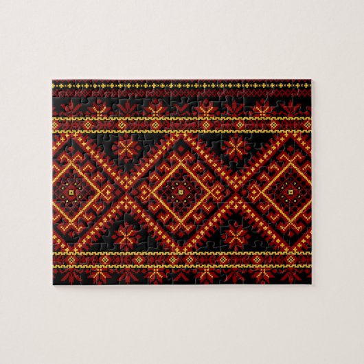 ウクライナのクロスステッチ刺繍パズル 赤と金 ジグソーパズル (横)