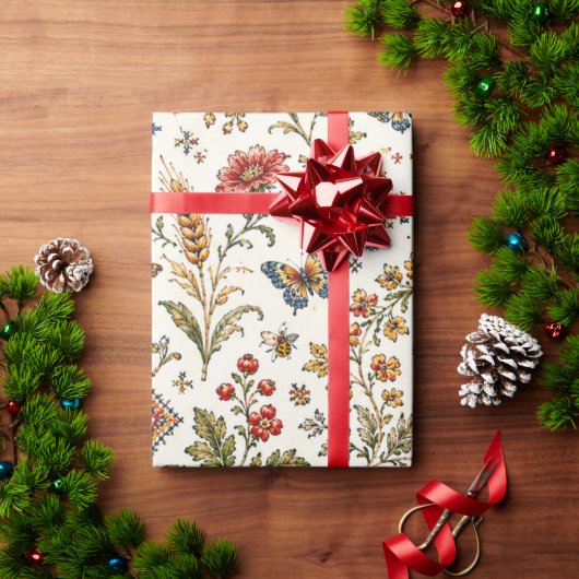 ウクライナのクロスステッチ柄の包装紙 ラッピングペーパー (クリスマスギフト)