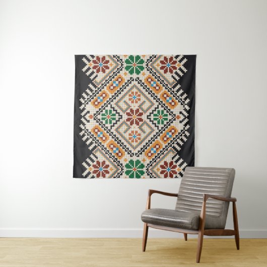 ウクライナのクロスステッチ:民族手作りパターン。 タペストリー (インサイチュ(横))