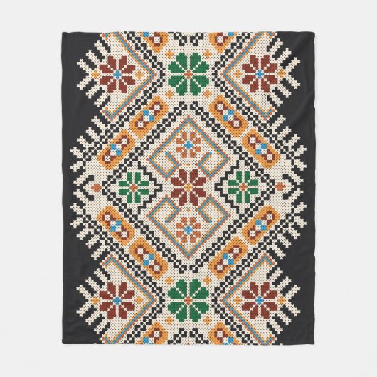 ウクライナのクロスステッチ:民族手作りパターン。 フリースブランケット (正面)