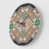 ウクライナのクロスステッチ:民族手作りパターン。 ラージ壁時計 (傾斜)