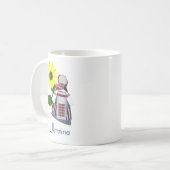 ウクライナのフォークの人形ひまわりの花と、モタカ。 コーヒーマグカップ (正面左)