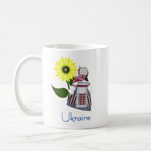 ウクライナのフォークの人形ひまわりの花と、モタカ。 コーヒーマグカップ