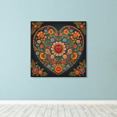 ウクライナのフォークアインスパイアート – カラー数々のハート キャンバスプリント (インサイチュ (ウッドフロア))