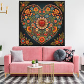 ウクライナのフォークアインスパイアート – カラー数々のハート キャンバスプリント (インサイチュ (リビング))