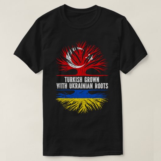 ウクライナのルーツ国旗で栽培されたトルコ語 Tシャツ (デザイン正面)