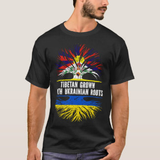 ウクライナのルーツ国旗で育てられたチベット語 Tシャツ