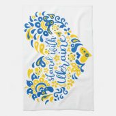 ウクライナのレタリングとハート キッチンタオル (縦)