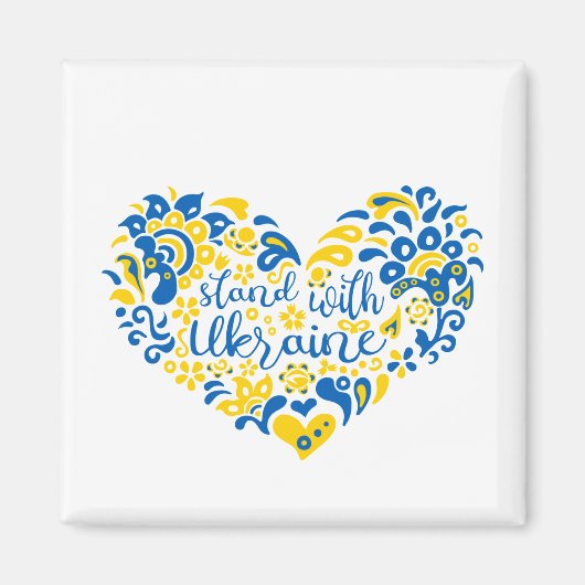ウクライナのレタリングとハート マグネット (正面)