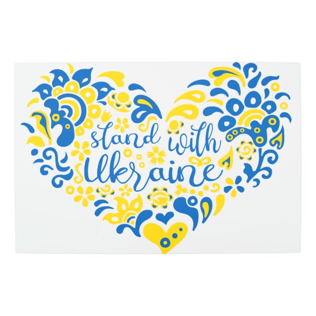 ウクライナのレタリングとハート メタルプリント (正面)