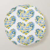 ウクライナのレタリングとハート ラウンドクッション (裏面)