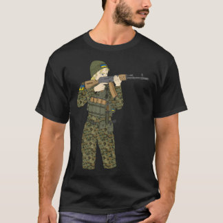 ウクライナの兵士の女性。スラバウクライナ。Ak47. Tシャツ
