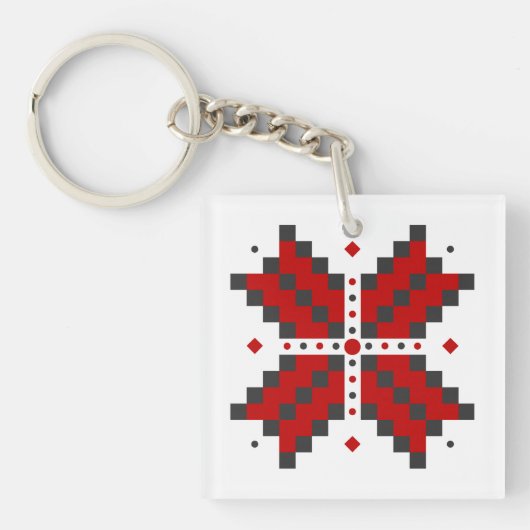 ウクライナの刺繍、赤と黒 キーホルダー (正面)
