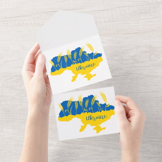 ウクライナの国旗と小麦の穂 オールインワン招待状 (貼ってはがせる)