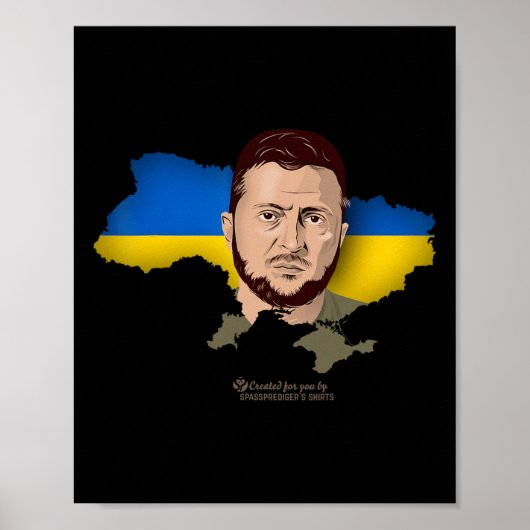ウクライナの国旗地図 ゼレンスキー ウクライナ大統領 ポスター (正面)