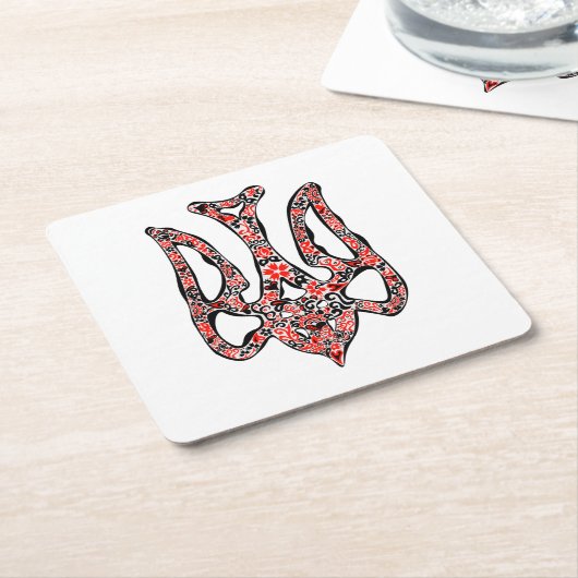 ウクライナの国章トリデントtryzub様式化 スクエアペーパーコースター (アングル)