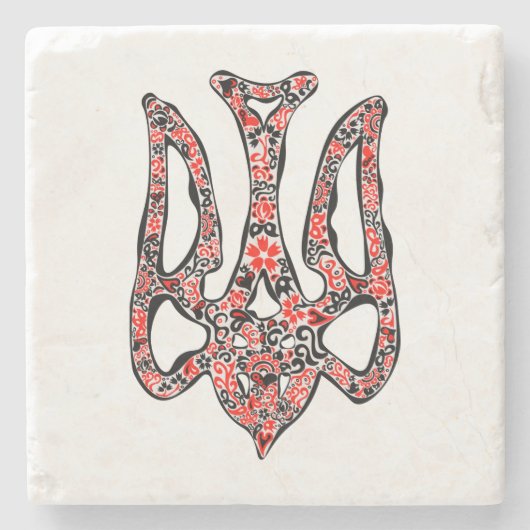 ウクライナの国章トリデントtryzub様式化 ストーンコースター (正面)