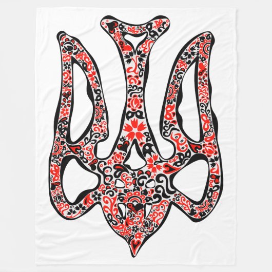ウクライナの国章トリデントtryzub様式化 フリースブランケット (正面)