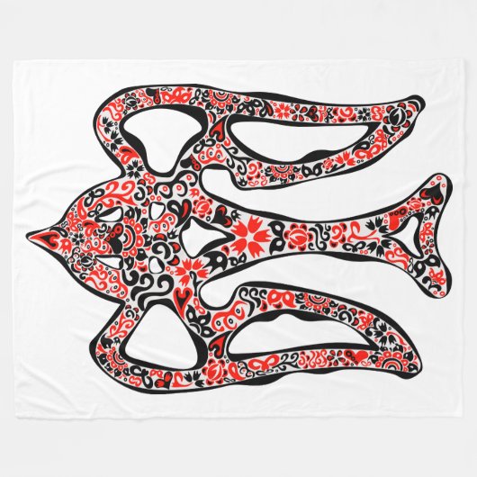 ウクライナの国章トリデントtryzub様式化 フリースブランケット (正面(横))