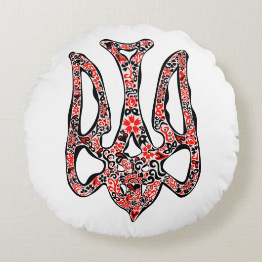 ウクライナの国章トリデントtryzub様式化 ラウンドクッション (正面)