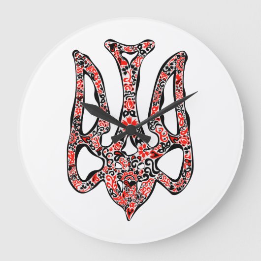 ウクライナの国章トリデントtryzub様式化 ラージ壁時計 (正面)