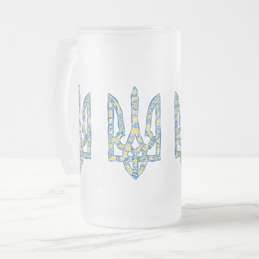 ウクライナの国章、トライズブ民族の民族的な民族 フロストグラスビールジョッキ (正面左)