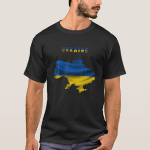 ウクライナの地図の中の波状ウクライナ国旗 Tシャツ