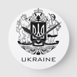 ウクライナの大紋章 モノクロ ファインアート ラウンド壁時計