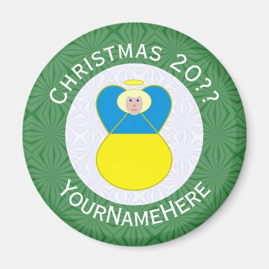 ウクライナの天使クリスマスフラグ 個人名テキスト マグネット (正面)