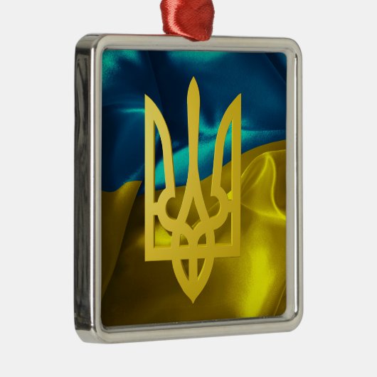 ウクライナの旗およびTryzubの金属のクリスマスのオーナメント メタルオーナメント (右)