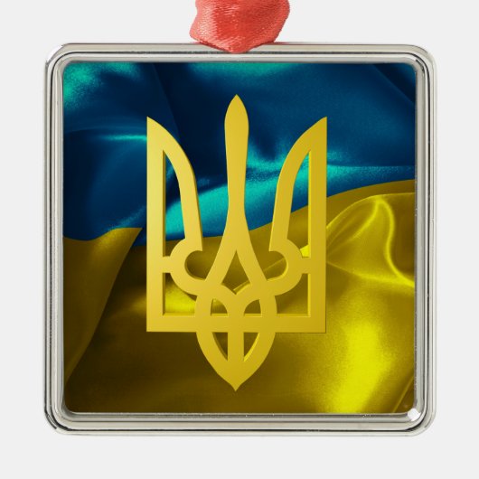 ウクライナの旗およびTryzubの金属のクリスマスのオーナメント メタルオーナメント (正面)