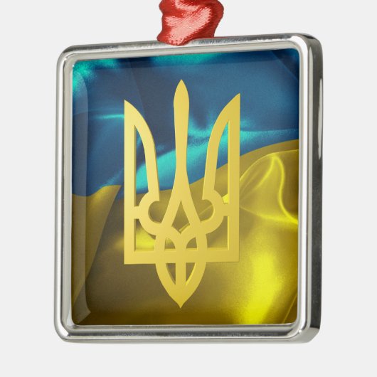 ウクライナの旗およびTryzubの金属のクリスマスのオーナメント メタルオーナメント (左)