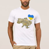 ウクライナの旗のハートおよび地図のTシャツ Tシャツ (正面)