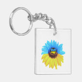 ウクライナの水色ひまわり青い黄色の旗 キーホルダー (正面左)