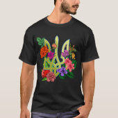 ウクライナの紋章の三叉戟 トライジュブ 開花 Tシャツ (正面)