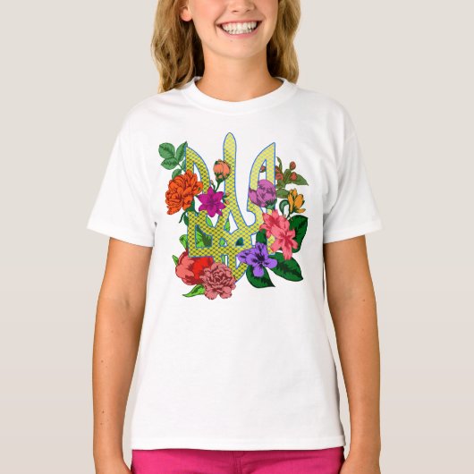 ウクライナの紋章 トライデント トリズブ 開花 Tシャツ (正面)