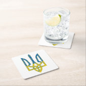 ウクライナの色のウクライナ産トリデントテクスチャード国旗 スクエアペーパーコースター (インサイチュ)