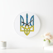 ウクライナの色のウクライナ産トリデントテクスチャード国旗 ラージ壁時計 (ホーム)