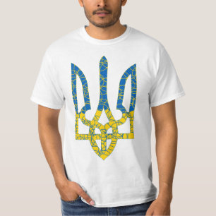 ウクライナの色のウクライナ産トリデントテクスチャード国旗 Tシャツ