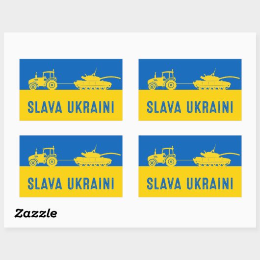 ウクライナの農家のスチール戦車がロシアの戦車を牽引 長方形シール (シート)