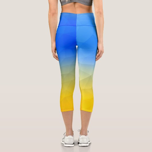 ウクライナの黄色い青の幾何学的メッシュパターン カプリレギンス (裏面)