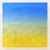 ウクライナの黄色い青の幾何学的メッシュパターン ガラスコースター (正面)