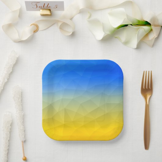 ウクライナの黄色い青の幾何学的メッシュパターン ペーパープレート (ウェディング)